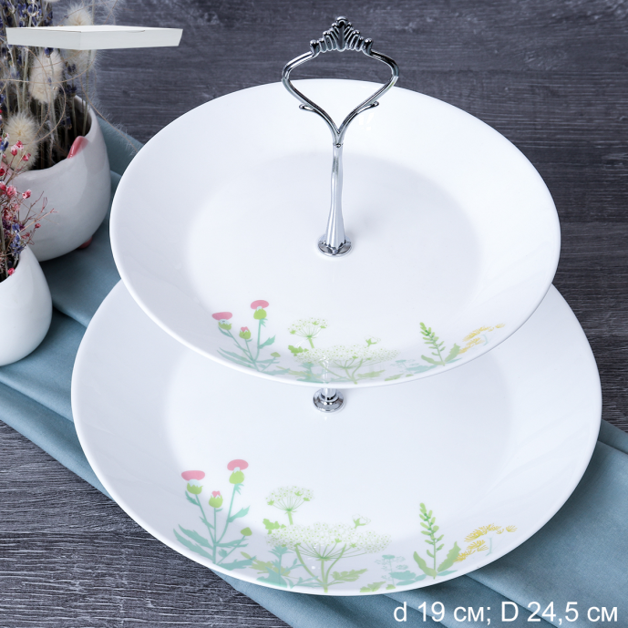 Ваза для сервировки 2-х ярусная / FLMLQP75/95 (23004-1) /уп 12/ Летний сад/ 724360