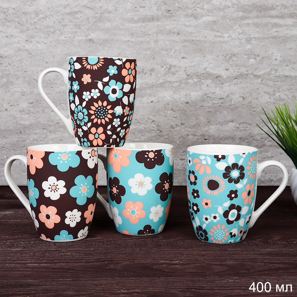 Кружка 400 мл Орнамент цветочный / D620 /уп 72/ Цветы/