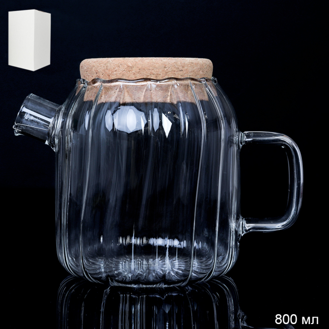 Чайник заварочный 800 мл с ситом в носике рифленый / GT-35-35 /уп 48/ пробковая крышка