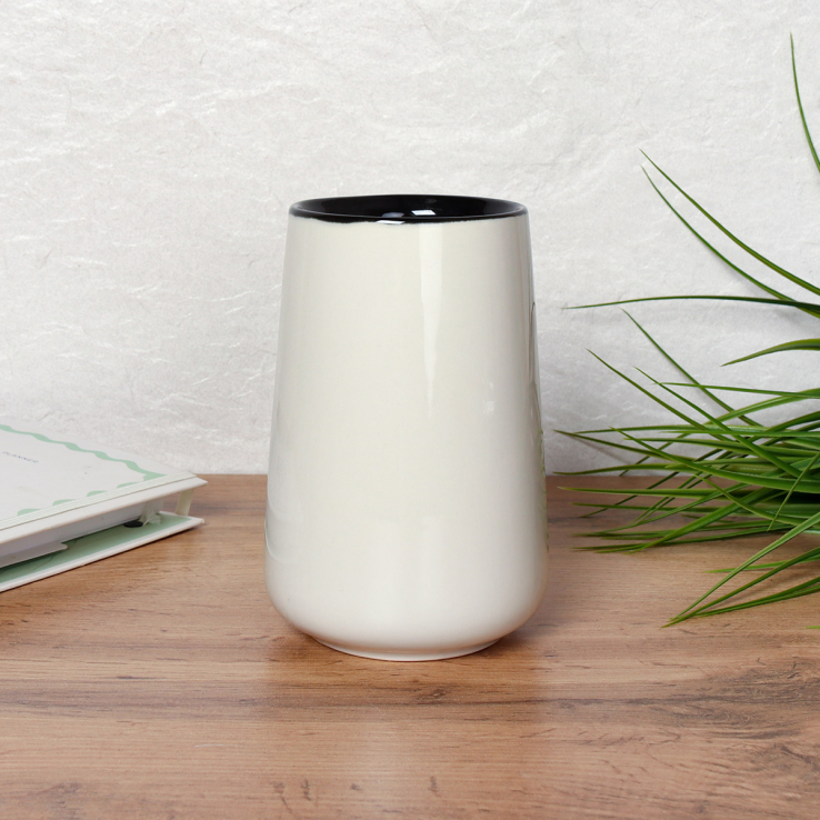 Вазадля цветов 15 см Белая с черным / WRF-15 АКЦИЯ (уп 18)без и/уп Глазурованная