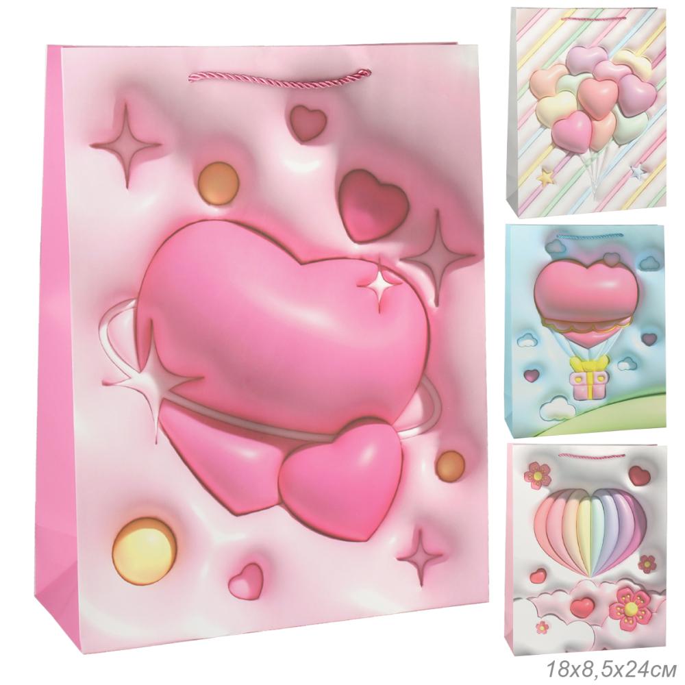 Пакет подарочный 18x24x8,5 Сердце / 10178-S /уп 12/720/ микс