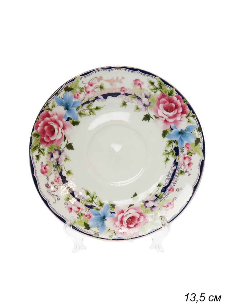 Блюдце 13,5 см Роза с синим кантом / JB15-1416 /