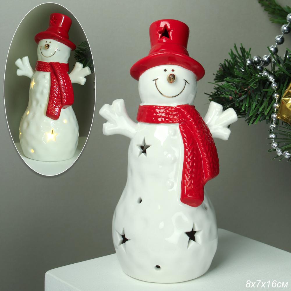 Фигурка Снеговик с подсветкой новогодний 16 см / FP23594 /уп 48/LED