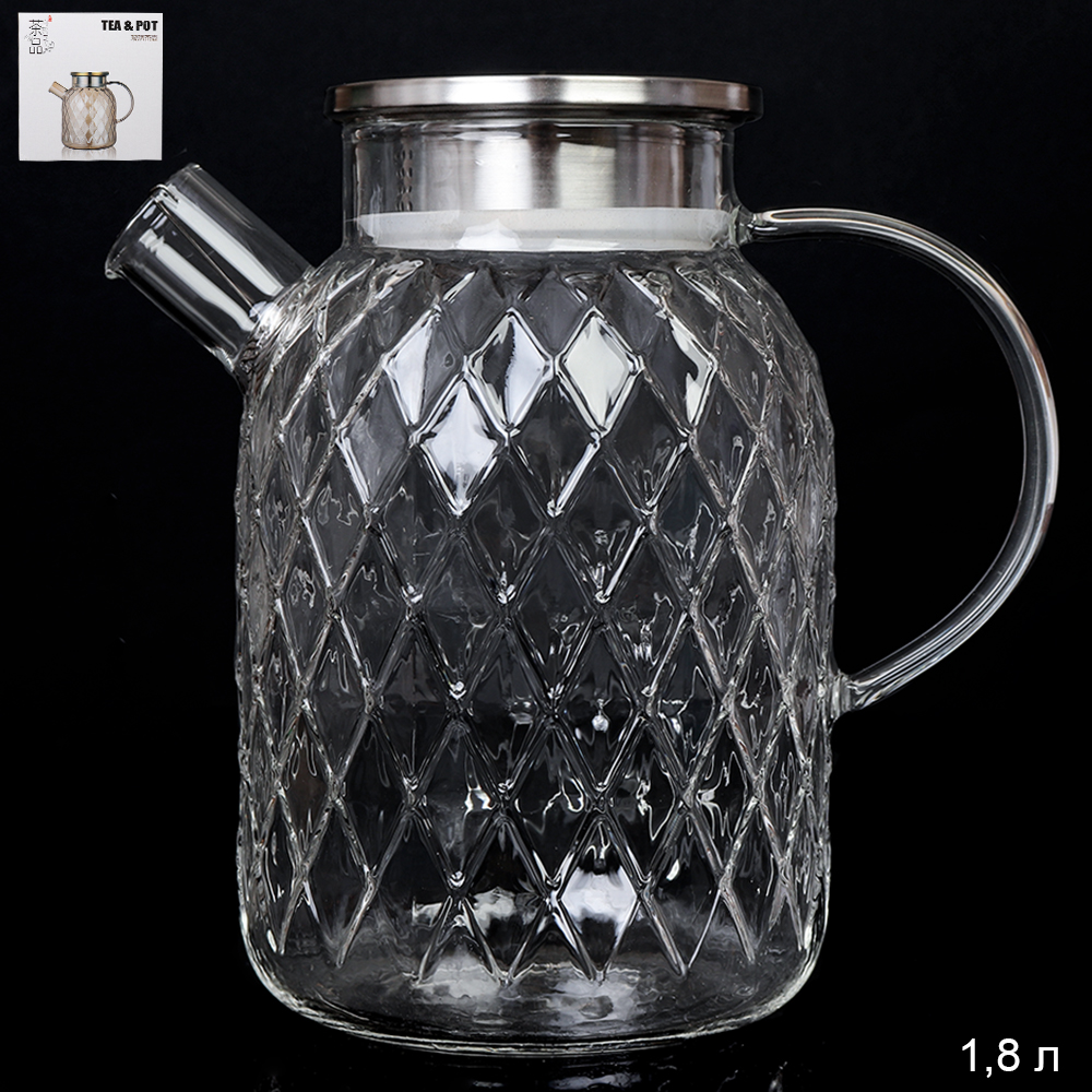 Кувшин 1800 мл стеклянный / LCWJ5904 /уп 36/ Металлическая крышка