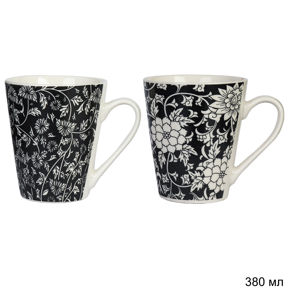 Кружка 380 мл Орнамент черно-белый цветоч. / BH-430 /уп 72/ АКЦИЯ