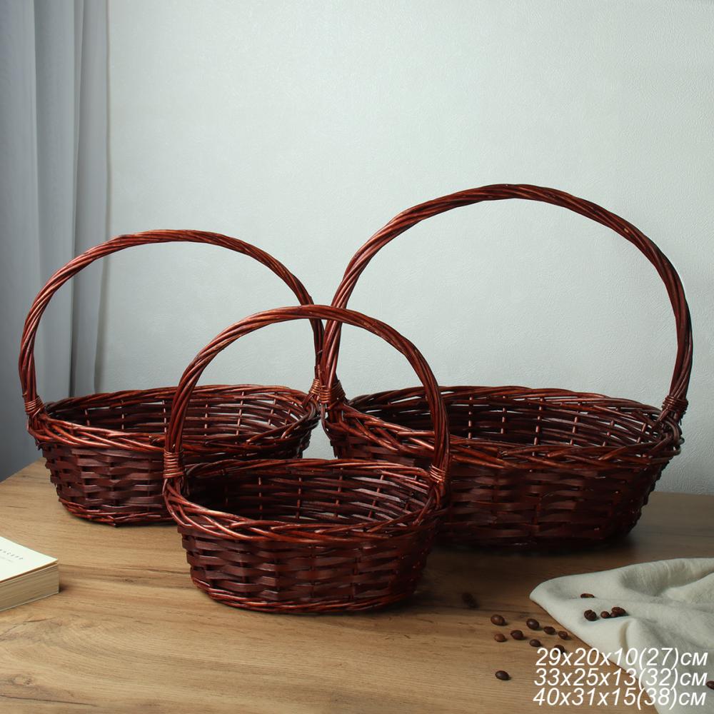 Корзина плетеная 3 штуки 37х30х12/32х24х10/26х20х9 см / S/3 22-29 /уп 28/темно коричневая