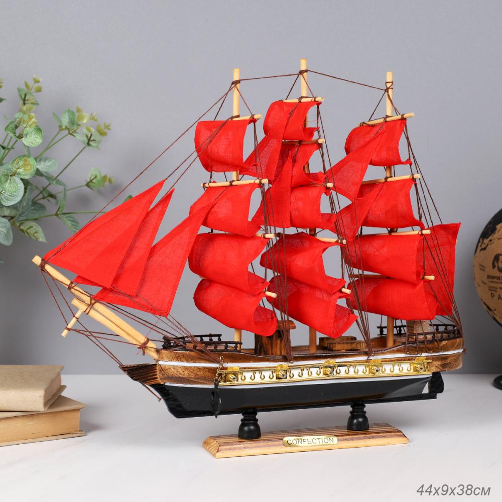 Макет парусного корабля 44х38 см / SH08-R /уп 8/красный парус