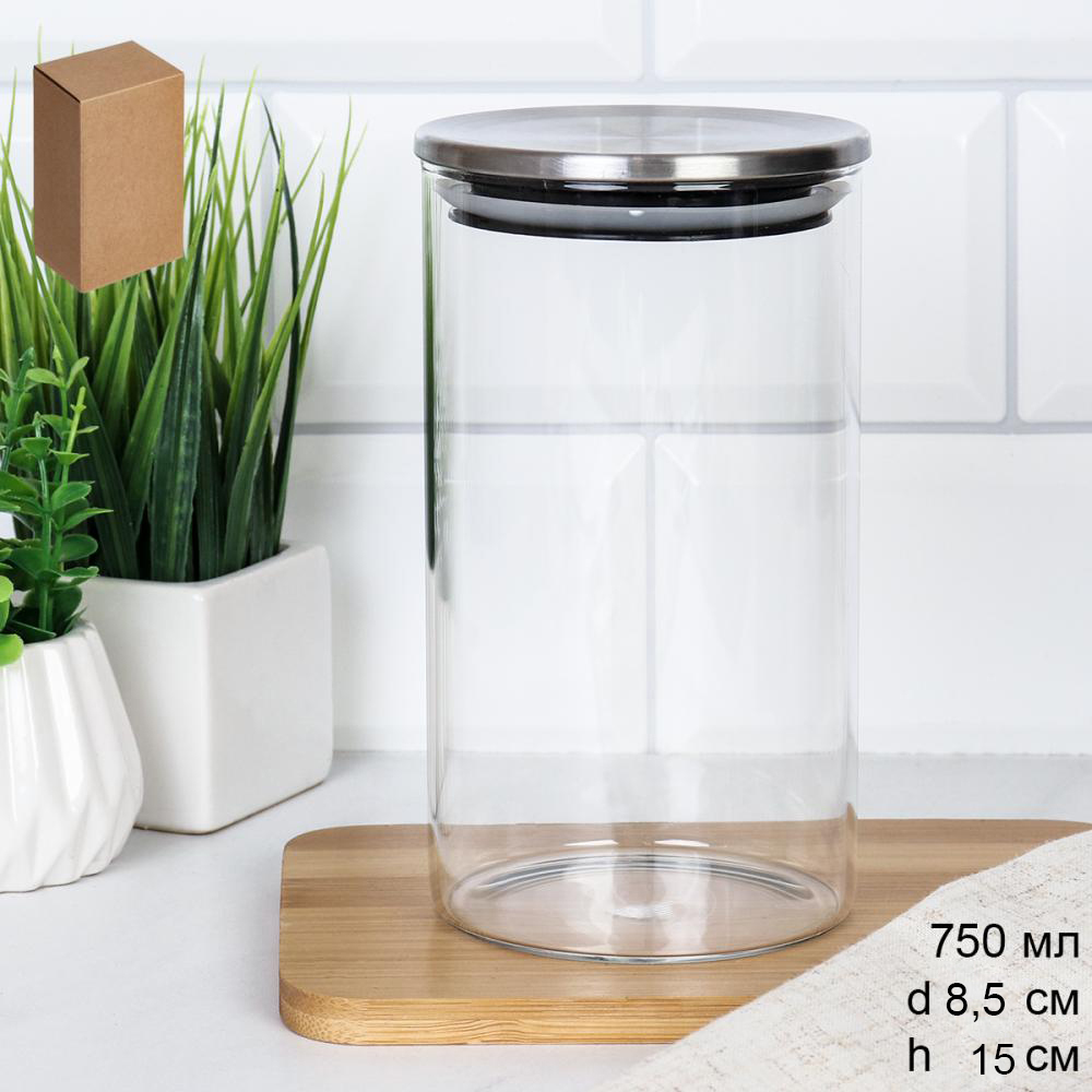 Банка для сыпучих стальная крышка 750 мл диаметр 85/14 см АКЦИЯ / S0208515S B /уп 24/ стекло