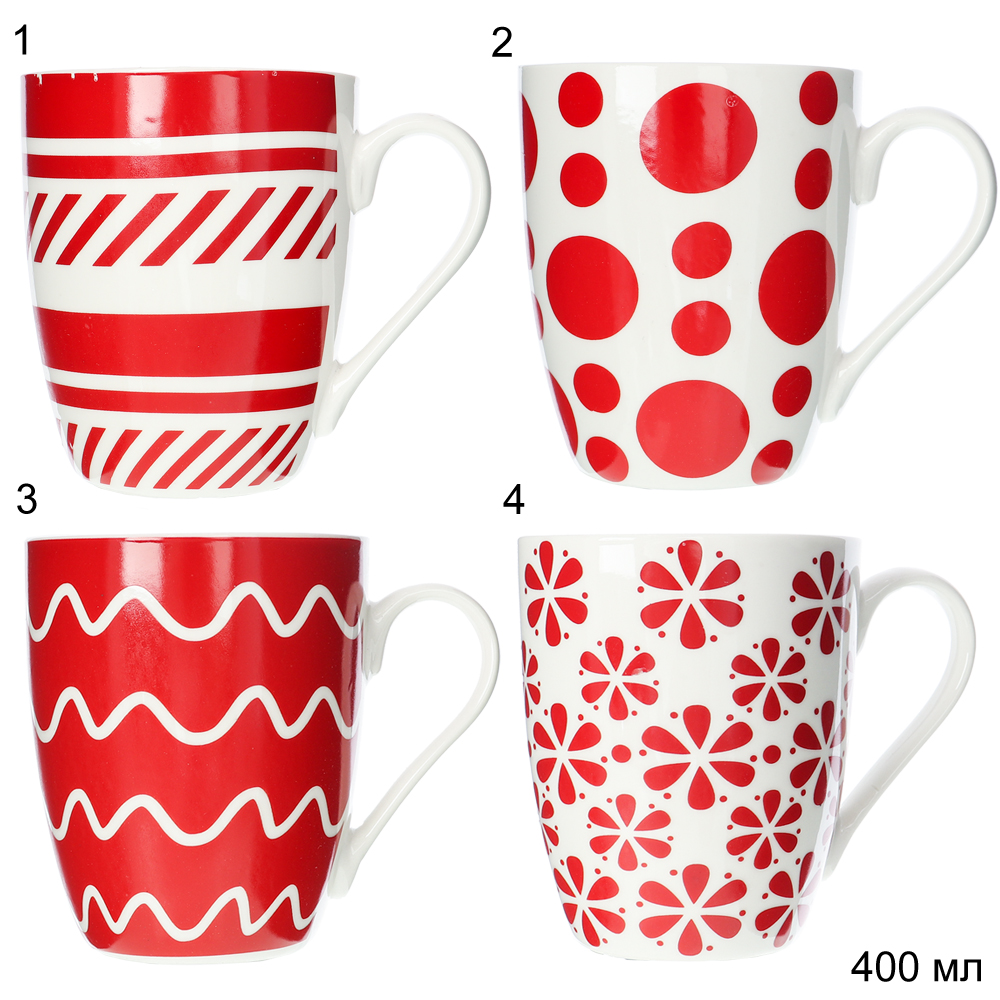 Кружка 400 мл Орнамент красно-белый / AC-3631 /уп 72/