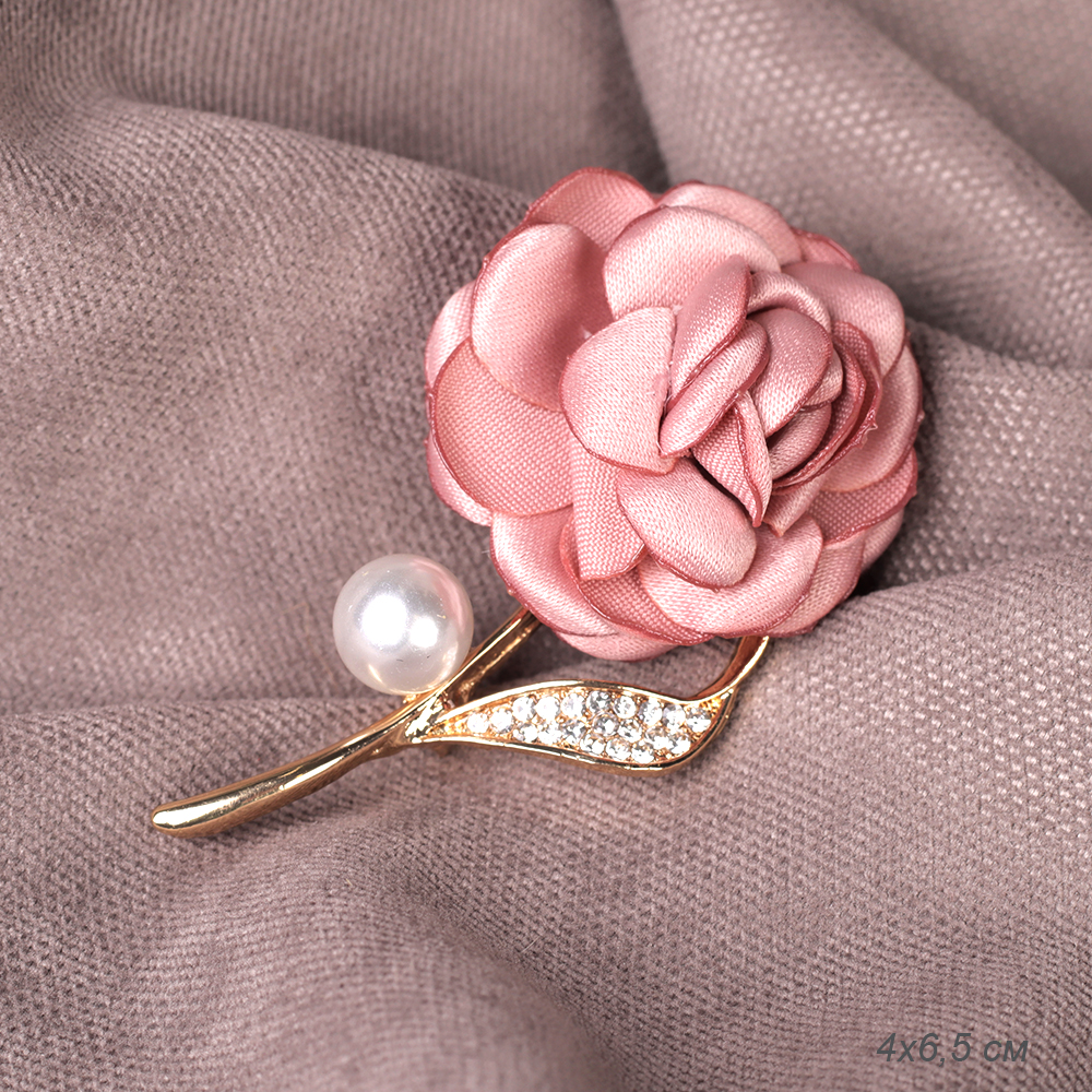 Брошь Цветок розовый 6,5 см / 3231 /уп 36/ с жемчугом