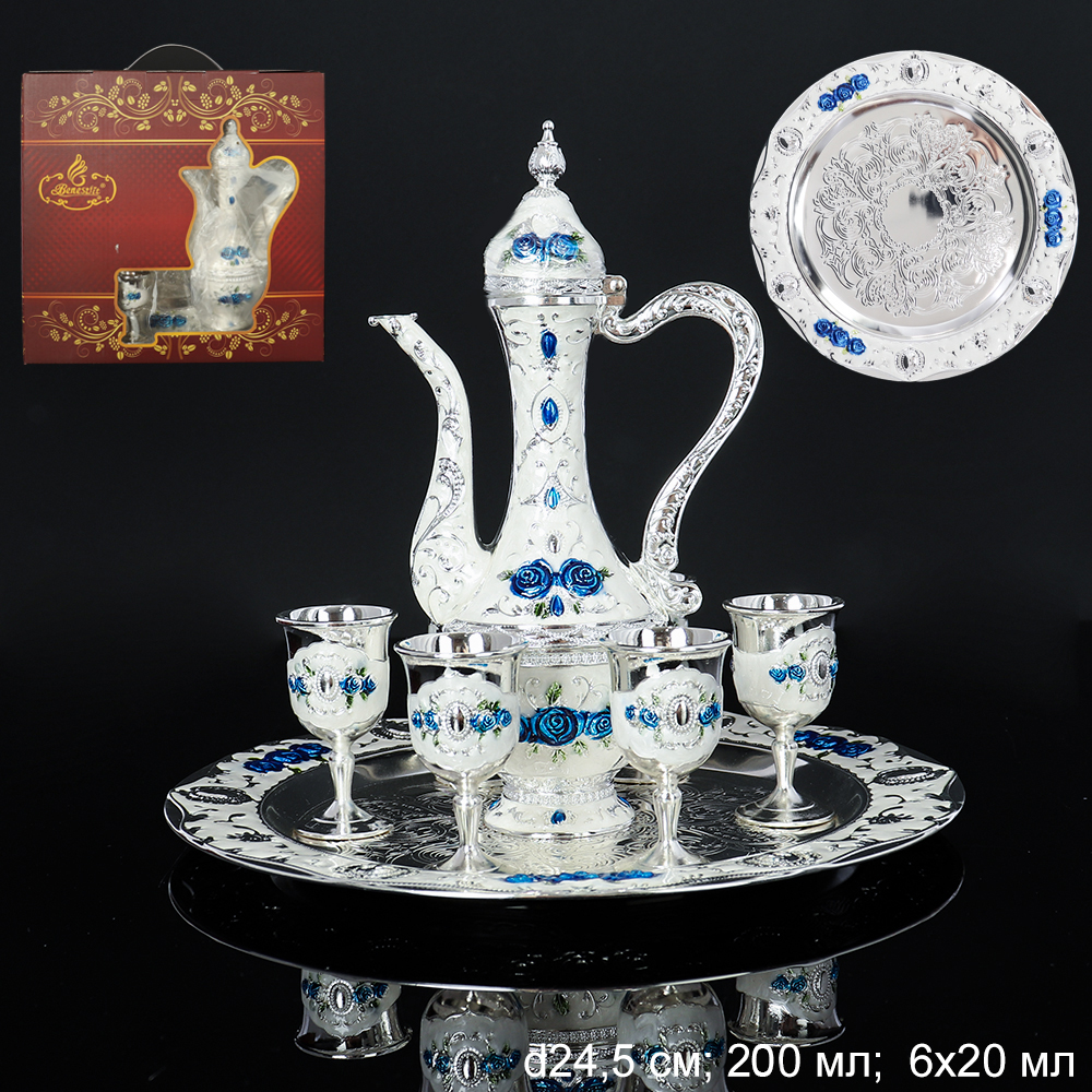 Коньячный набор /200/20 мл/ Серебро/ 203-5-Silver /уп 20/ Плоский поднос