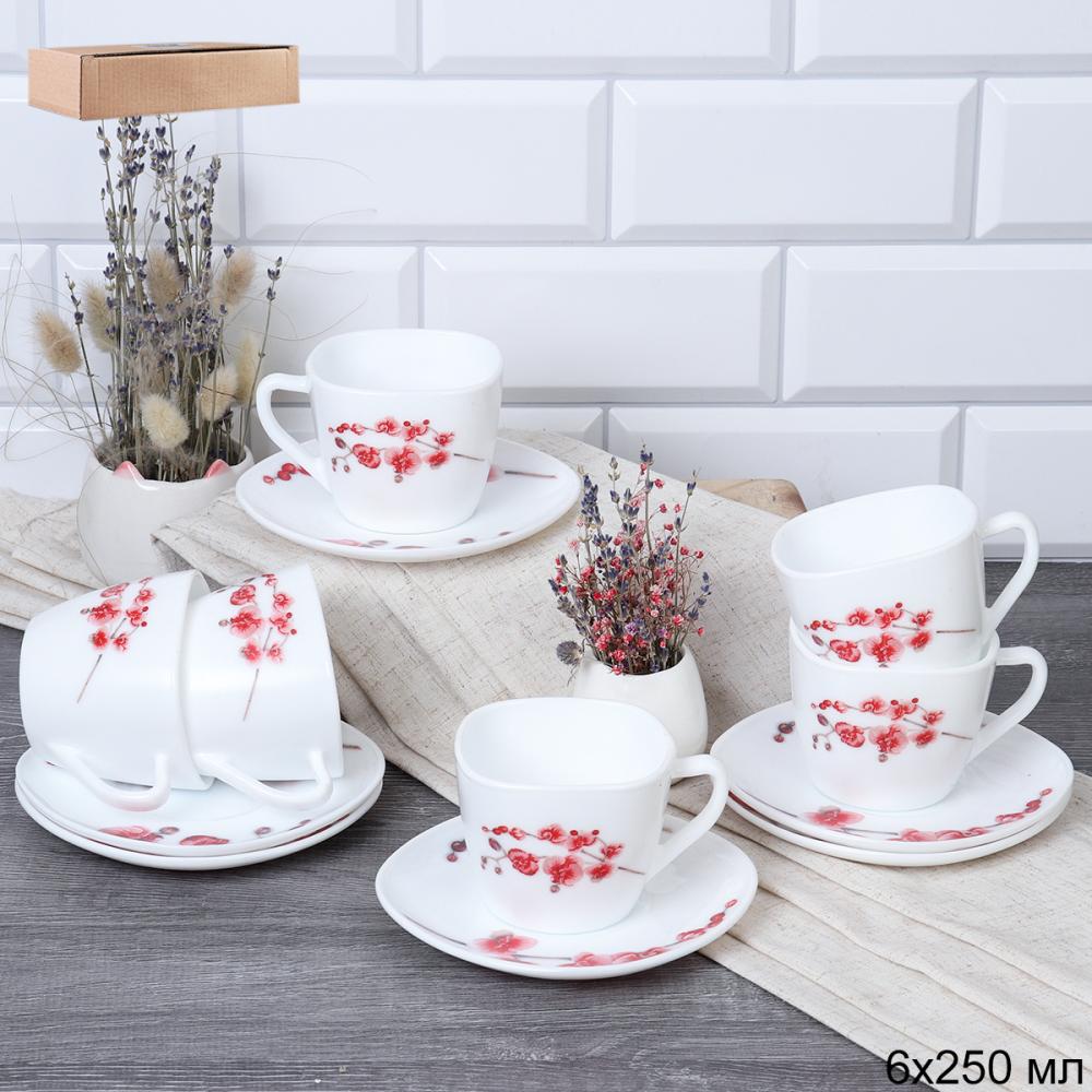 Чайный набор 12 предметов 250 мл квадратная / GRAY-FXB220/12 (6755) /уп 8/ Орхидея на ветке