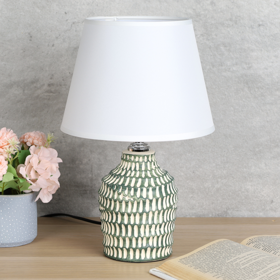 Светильник настольный 36 см белый абажур зеленое основание / YM22024 /уп 24/713803