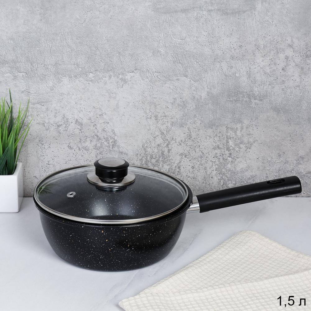 Ковш 1,5 л с крышкой ручка бакелит а/п покрытие Черный гранит / CW149-224 /уп / 0,39/ 19(18)х7