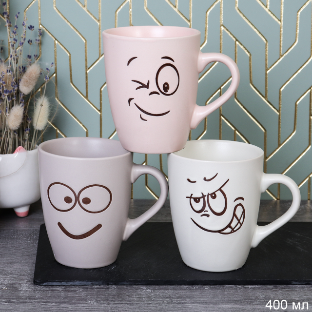 Кружка 400 мл Смайлик Пастель/ RF-444-1 /уп 72/ микс 3/ АКЦИЯ