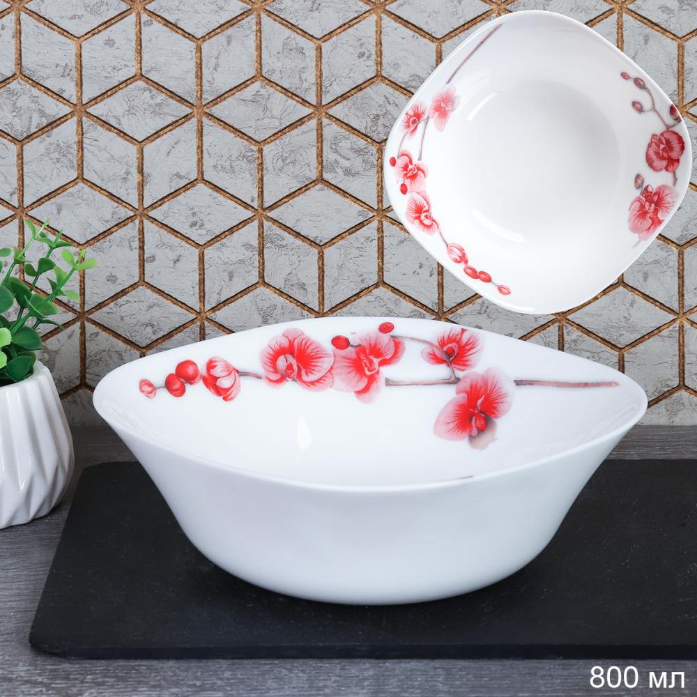 Салатник 800 мл квадратный / Sq7595 L (6755) / Орхидея на ветке