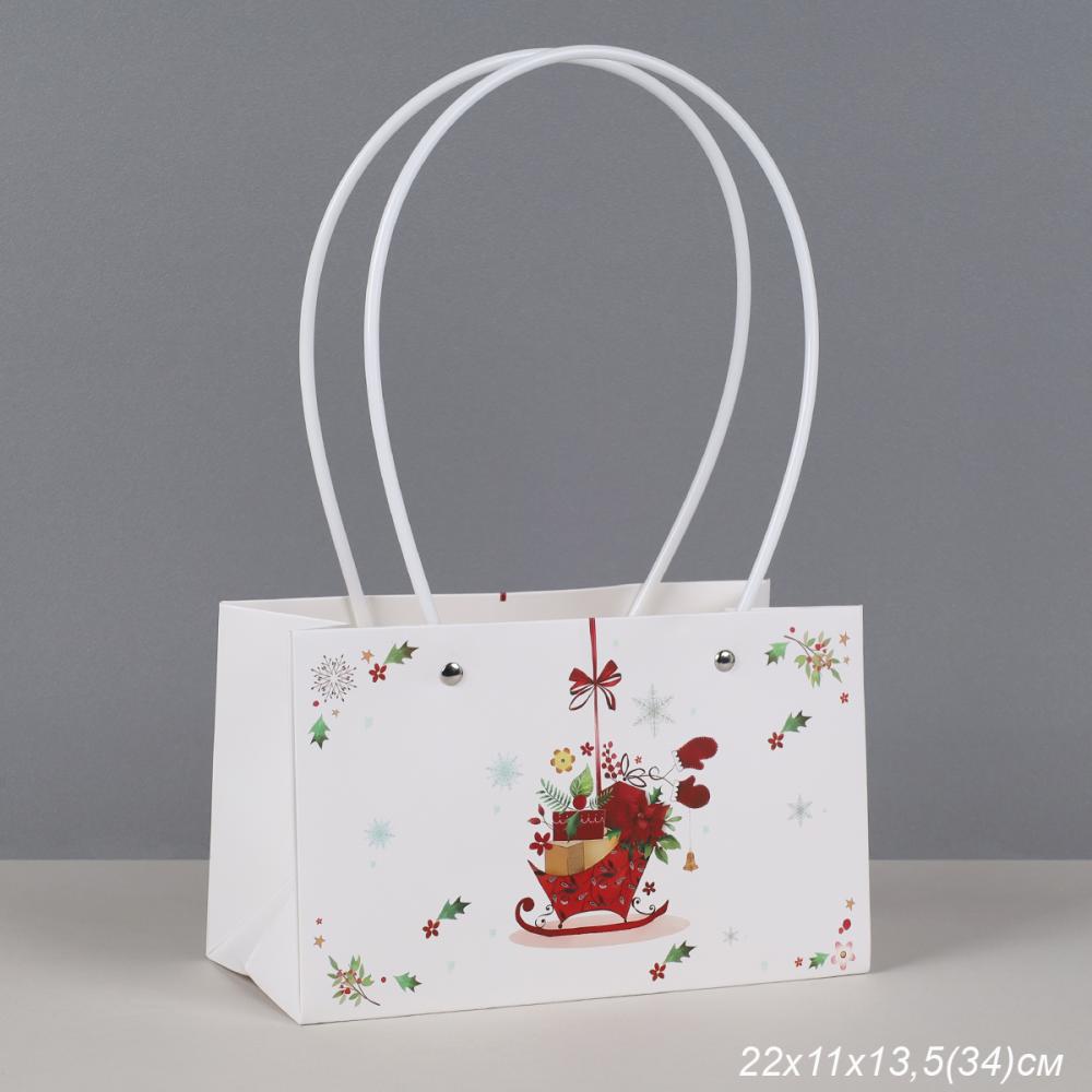 Пакет подарочный для цветов трапеция 13х22х10 см / 9093-1 /уп 10/300/новогодний