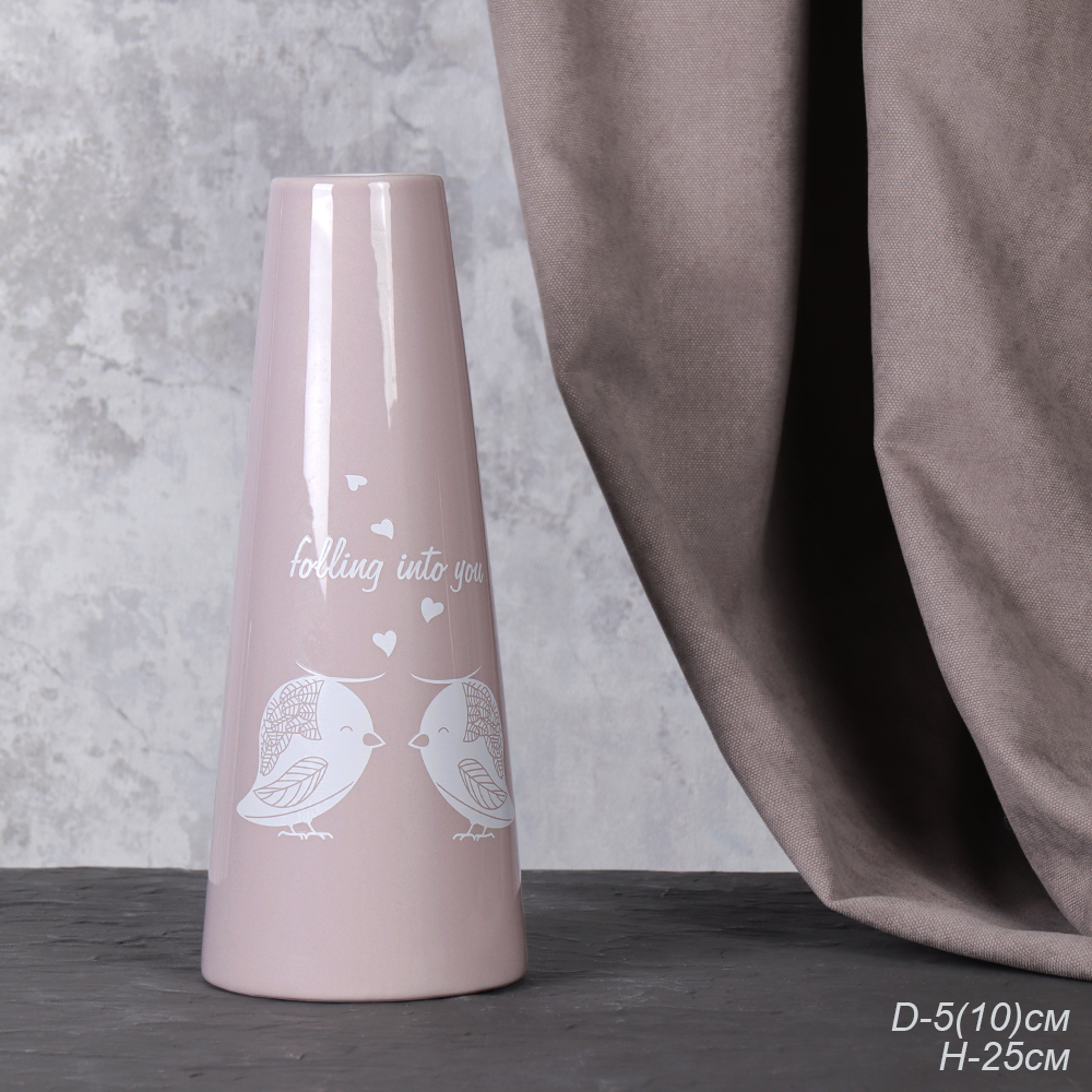 Ваза 25 см Птички розовая / FLK-94 /уп 18/без и/уп