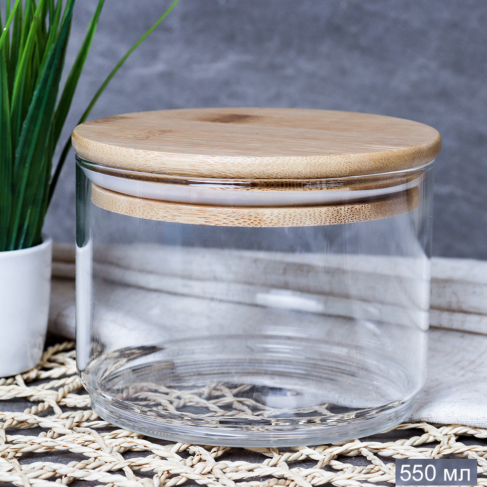 Банка для хранения бамбуковая крышка 500 мл 8 см / LCSC22-8/уп 40/