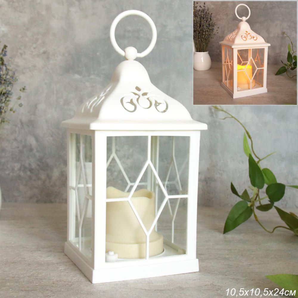 Светильник фонарь настольный Новогодний 21 см белый / YR02514W /уп 48/от батареек