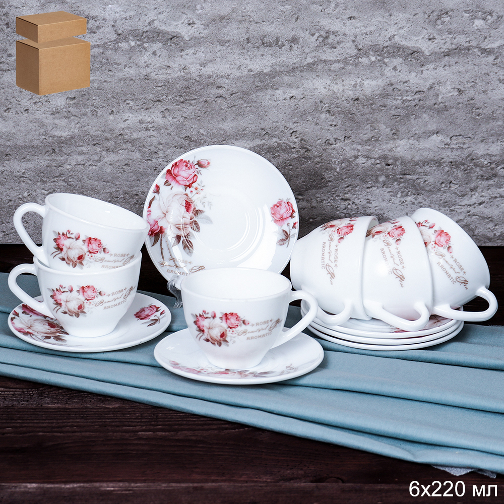 Чайный набор 12 предметов 220 мл / GRAY-GB220/12 (6916) /уп 8/ серия Чайная роза