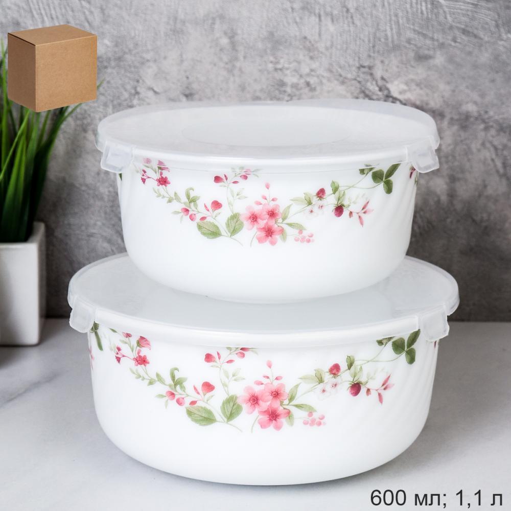 Салатник с крышкой 2 предмета 600 мл.1100 мл / GRAY-HDW3B (7348) /уп 12/ Поляна