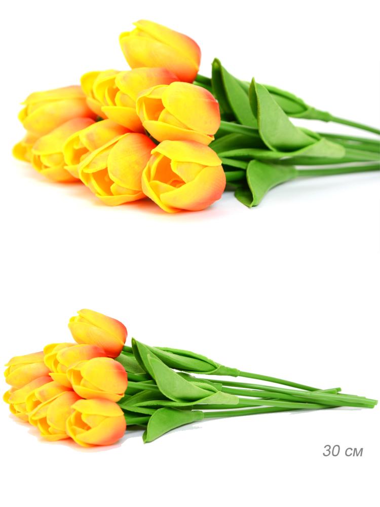 Цветок искусственный Тюльпан 30 см красно-желтый / 18-4/5 /уп 10/120/1440/ латекс