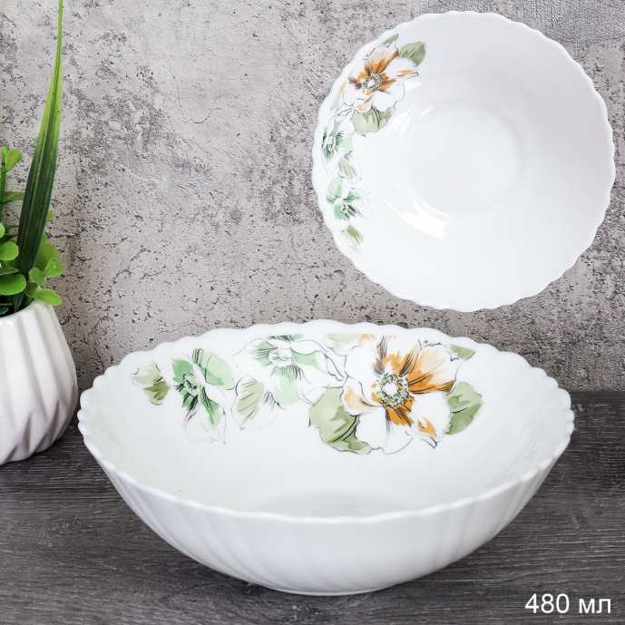 Тарелка глубокая суповая 480 мл 155 мм / TW-60 (7364) /уп 6/72/ Графические цветы /740176