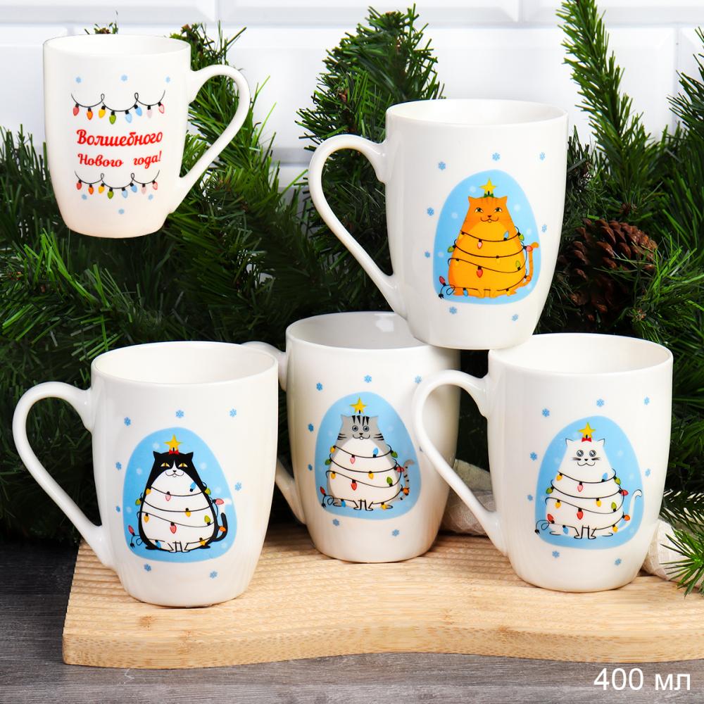 Кружка Новогодние пожелания 400 мл / CAT-517-mix /уп 72/новогодняя