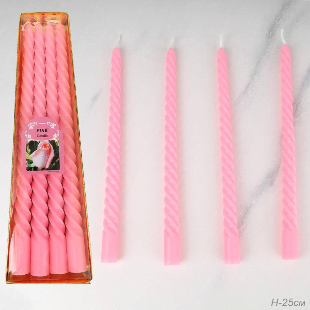Свеча стержень 4 штуки 25 см арома / G-305 /уп 144/ роза