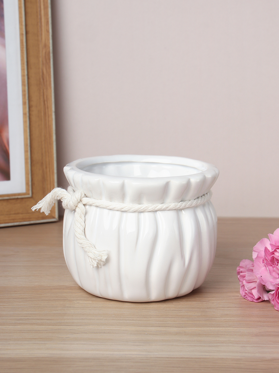 Кашпо веревка 7 см / 6096W /уп 12/120/белое