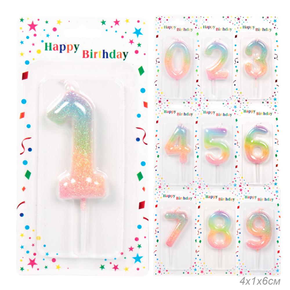 Свеча Цифра Радужная / KL-27 /уп 12/600/