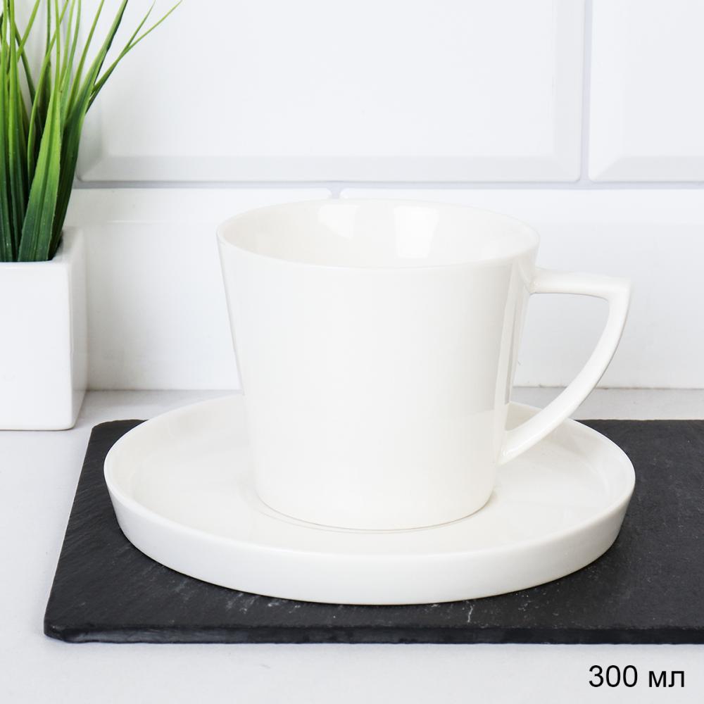 Чайная пара 2 предмета 280 мл ПАРА Модерн белый костяной фарфор / YF8007-ПАРА /уп 48/ 728426