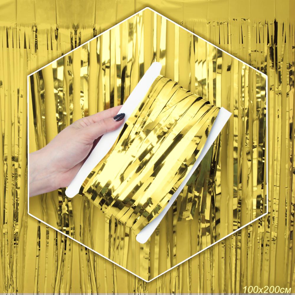 Дождь занавес 100x200 см золото / NGA-15 /уп 10/300/для фотозоны на клейкой ленте
