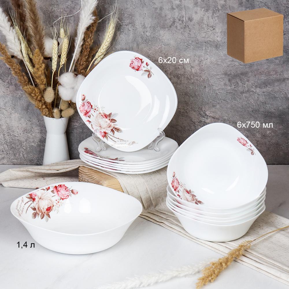 Столовый набор 13 предметов квадратный / GRAY Sq13/7595 L (6916) /уп 2/ Чайная роза