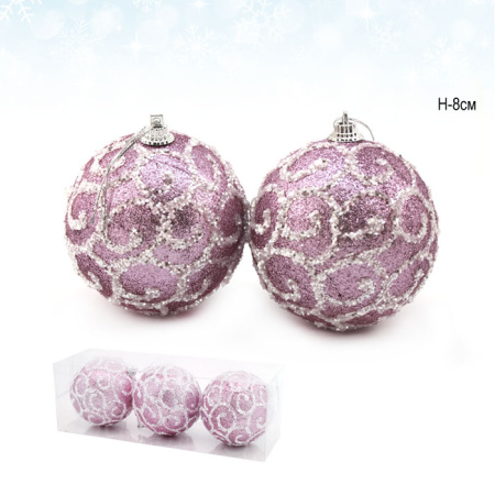 Елочный шар 3 штуки 8 см фиолетовый / CQ1322/8 /уп.120/