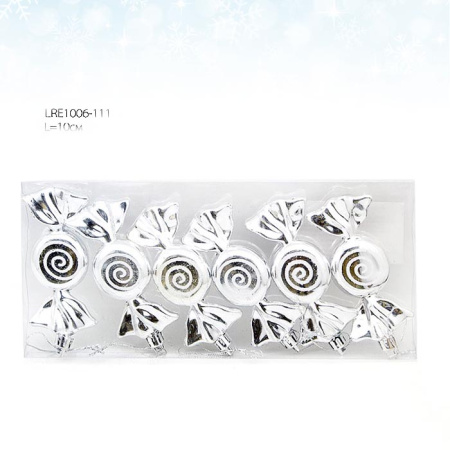 Елочные украшения Конфеты 6 штук  10 см/ LRE1006-111#126 /уп 200/серебро