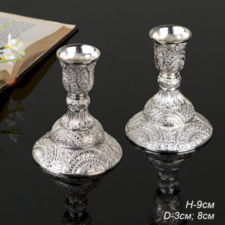 Подсвечник 2 штуки набор серебро резное 9 см / 300S /уп 48/