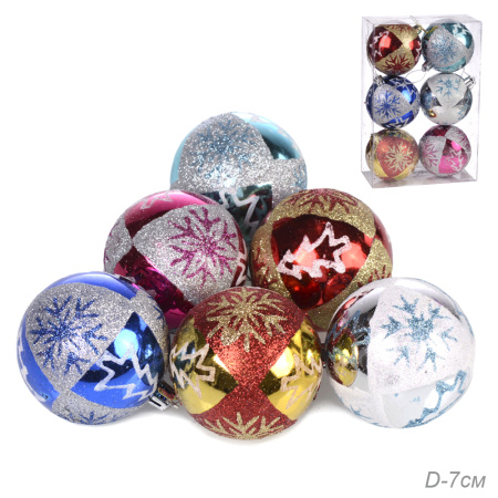 Елочные шары 6 штук 7 см / H012 /уп 80/ (50)