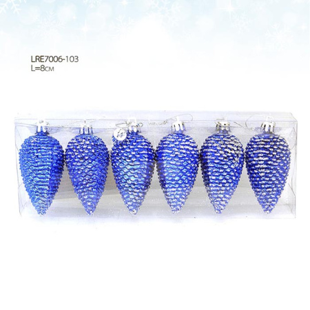 Елочные украшения 6 штук Шишки синие / LRE7006-103#116 /уп.120/ 