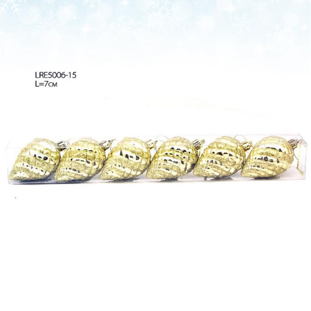 Елочные украшения 6 штук Капля золотая / LRE5006-15#85 /уп.240/ 