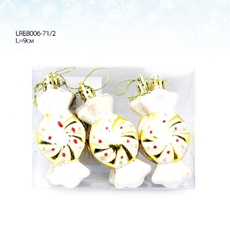 Елочные украшения  Карамель 6 штук  9 см/ LRE8006-71/2#137 /уп 210/золото