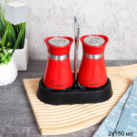 Набор для специй 2 предмета на подставке / GD-13 /уп 30/ красный/ белая коробка