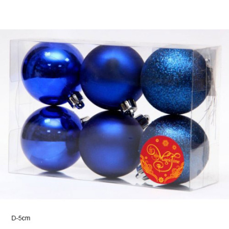 Украшение новогоднее АССОРТИ ШАРОВ СИНИЙ БЛЕСК 6 штук /42038