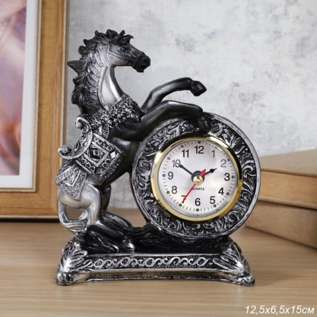 Часы статуэтка Лошадь 15 см / 7029-B /уп 60/серебро