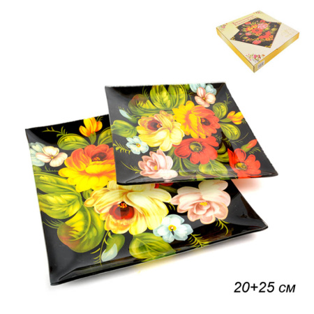 Тарелки квадратные 2 предмета / JS0810 E017 /уп.12/ Жостово