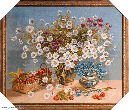 Картина гобелен 57,5х69 Букет и корзина клубники /KS3814-2/