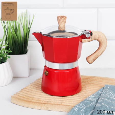 Кофеварка гейзерная 150 мл 3 чашки Красная / RX150-540 /уп 36/