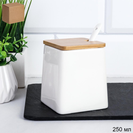 Сахарница 250 мл с ложкой / CF388 /уп 100/ белая