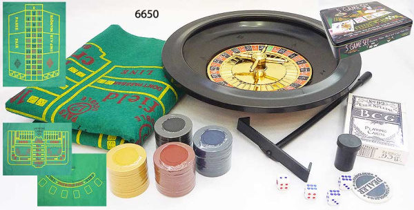 Набор игровой фишки, карты, рулетка, кости, сукно / 6650 /уп 8/